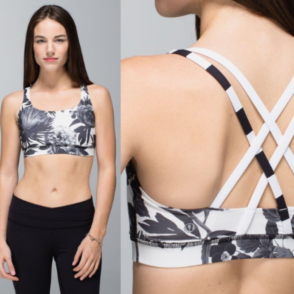 lululemon athletica Floral Black & White Strappy Sports Bra